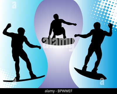 surfer/wake boarder silhouettes Stock Photo