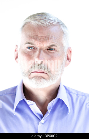 caucasian senior man portrait pucker displeased isolated studio on white background Stock Photo