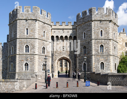 View of Windsor Castle Entrance with Guard standing outside Stock Photo