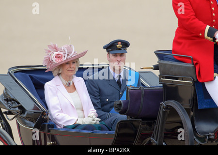 Prince William of Wales and The Duchess of Cornwall on their way to Horse Guards Building. 'Trooping the Colour' 2010 Stock Photo