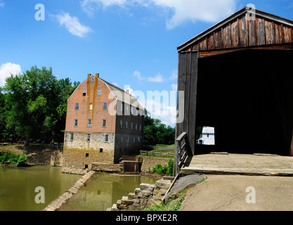Bollinger Mill and Covered Bridge State Historic Site, June 28, 2010. Stock Photo