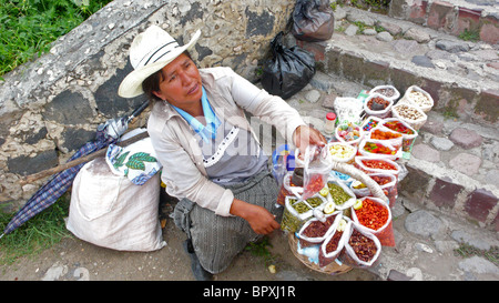 A street vendor waits for customers in Cholula, Puebla State, Mexico, September 16, 2007. Stock Photo