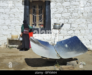 Solar heating Tibetan style. Stock Photo
