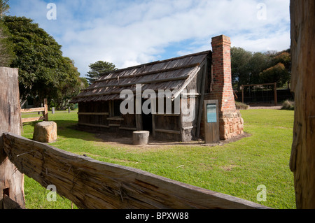 Replica of an Australian pioneer slab and bark hut near Lorne in Victoria Stock Photo