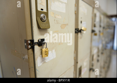 row of lockers in a locker room Stock Photo