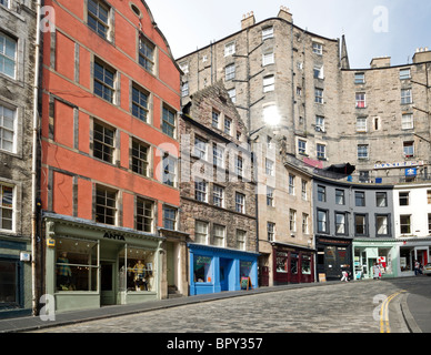 West Bow (left) leading into Victoria Street (right) in the old town of Edinburgh Scotland Stock Photo