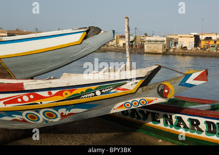 Pirogues on the shore of the Senegal river, Saint-Louis, Senegal Stock Photo