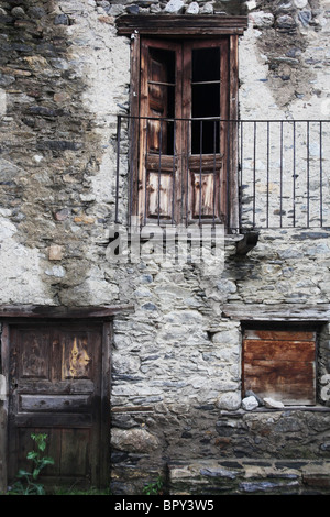 Typical stone houses detail streets in mountain village Espot in Sant Maurici National Park Pyrenees Spain Stock Photo
