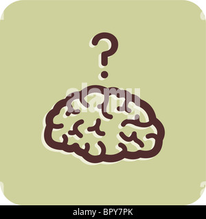 Illustration of a brain with a question mark above it Stock Photo