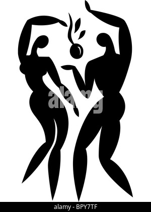 Illustration of two people resembling adam and eve Stock Photo