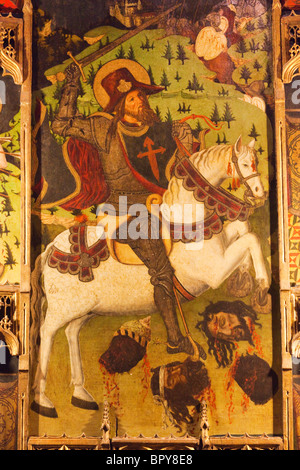 Detail of 15th century Castilian School altarpiece showing Santiago Matamoros, Saint James the Moor-slayer. Segovia, Spain Stock Photo