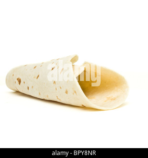 Empty Tortilla Wrap isolated on white concept, fill with whatever you like. Stock Photo