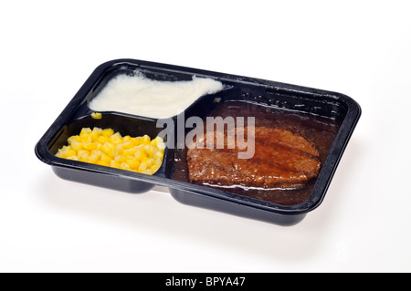 A microwave ready meal on white background, cutout. Stock Photo