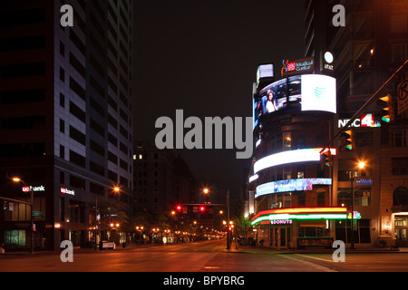 Corner of High St. and Broad St. shortly before sunrise located in downtown Columbus Ohio Stock Photo