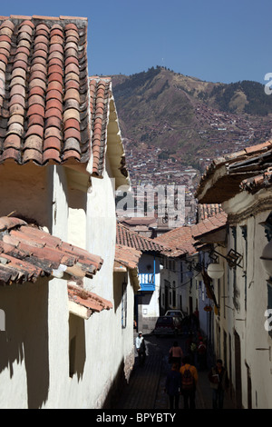 Quaint colonial street in San Blas , Cusco , Peru Stock Photo