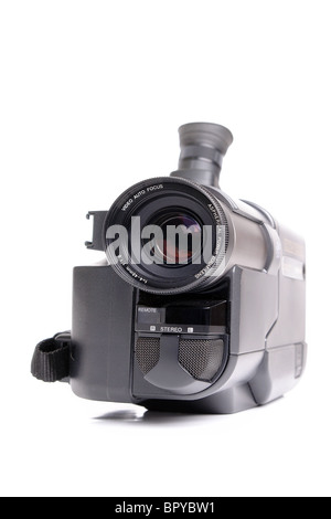 Portable Hi8 analog camcorder over white background Stock Photo