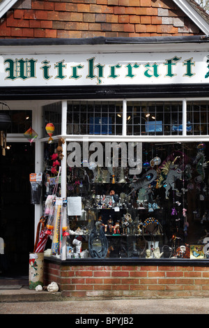 Goods on display at the Witchcraft shop at Burley, New Forest, Hampshire UK in April Stock Photo