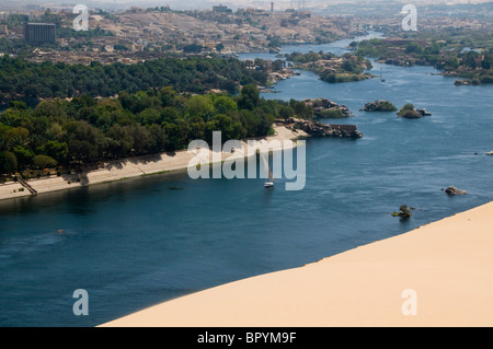 felucca sailing on the Nile River in Aswan Egypt Stock Photo