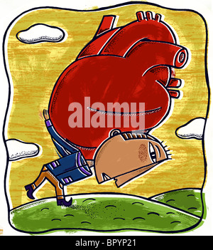 A man carrying a giant heart Stock Photo