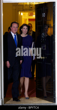 Prime Minister David Cameron and wife Samantha Cameron leave 10 Downing Street on May 11, 2010 Stock Photo