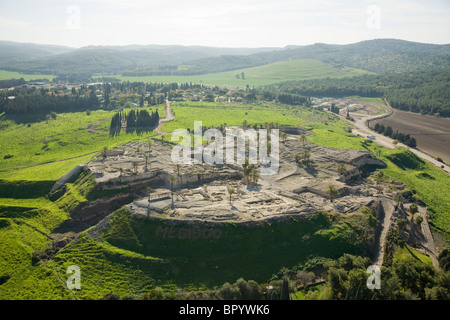Aerial photograph of the archeology site of mound Megidoin the Jezreel valley Stock Photo