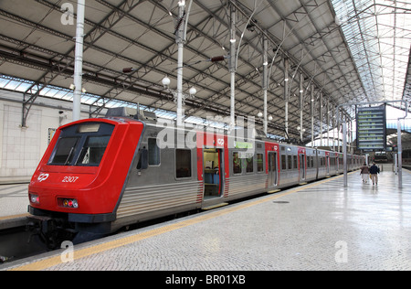 Train in the Gare do Oriente station, Lisbon Portugal Stock Photo