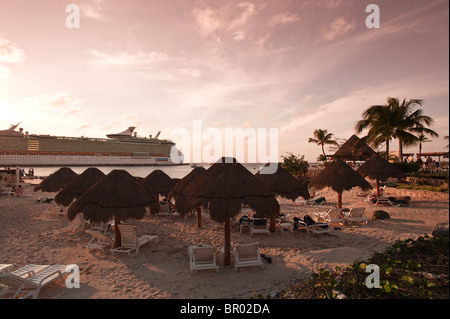 Mexico, Cozumel. Umbrellas on Beach at Grand Park Royal Hotel, San Miguel, Isla Cozumel, Cozumel Island. Stock Photo