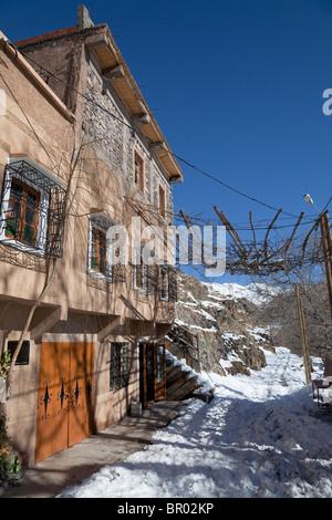 Morocco High Atlas Mountains Imlil Hotel in hills near Armed Stock Photo