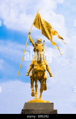 Golden bronze equestrian statue of Joan of Arc in the French Quarter of New Orleans, Louisiana, USA Stock Photo