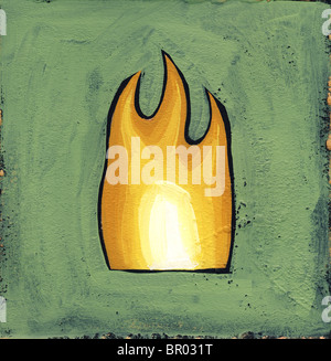 An orange flame on green background Stock Photo