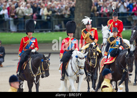 Three Royal Colonels following The Queen during the 'inspection of the line'. 'Trooping the Colour' 2010 Stock Photo