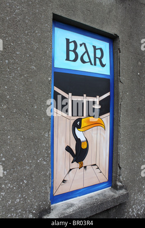 Guinness toucan advert painted on an old building in Letterkenny, County Donegal, Ireland Stock Photo
