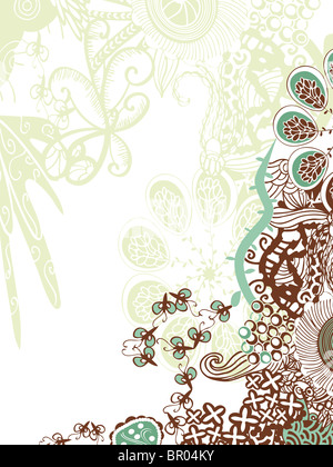 A green, brown and white floral decorative background Stock Photo