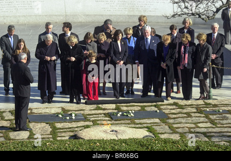 Members of the  Kennedy family visit John Kennedy's grave site at Arlington National Cemetery. Stock Photo