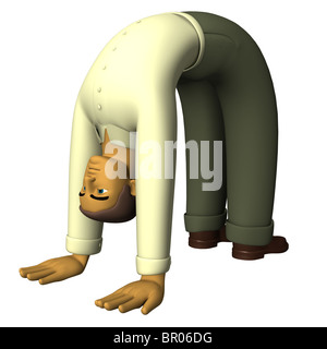 A man doing a back bend illustrated in a 3D style Stock Photo