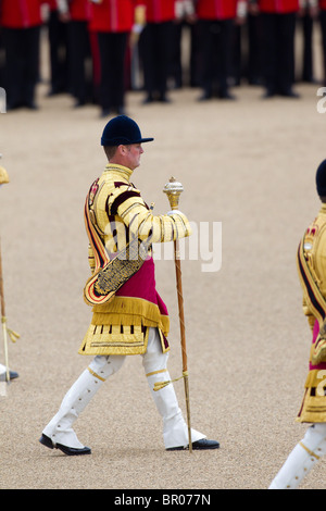 Massed Bands Troop, Drum Majors marching. 'Trooping the Colour' 2010 Stock Photo