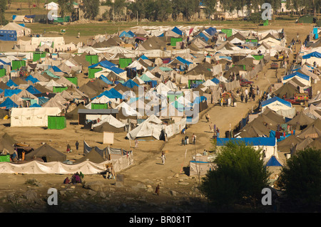 Tents making up family compounds are tightly clustered bewteen narrow streets, Northwest Frontier Province, Pakistan Stock Photo