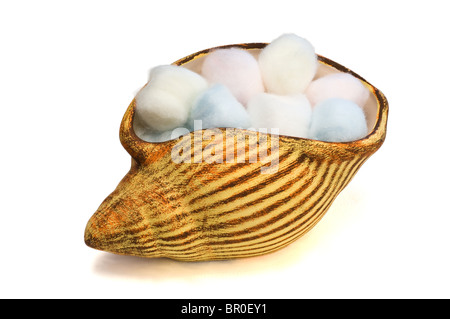 Periwinkle filled with colored cotton balls Stock Photo