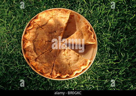 Apple pie from above with two slices missing Stock Photo