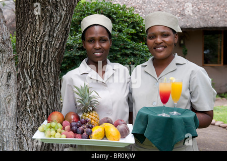 Waitresses, Mashatu Main Camp, Mashatu Game Reserve, tuli block, Botswana Stock Photo