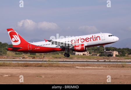 Air Berlin Airbus A320 aircraft taking off departure from Palma airport Mallorca in 2010