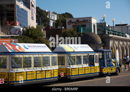 Bournemouth Belle landtrain land train taking passengers along Bournemouth seafront at Bournemouth, Dorset UK in August Stock Photo