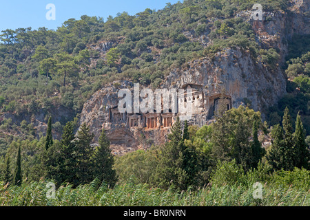 rock cut tombs, antique town of Kaunos, Dalyan Delta, Turkish Aegean Sea, Turkey Stock Photo