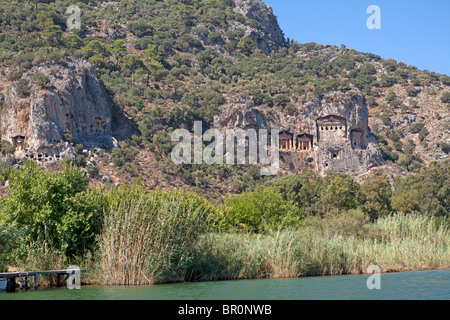 rock cut tombs, antique town of Kaunos, Dalyan Delta, Turkish Aegean Sea, Turkey Stock Photo