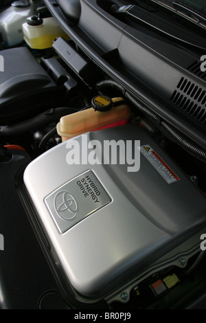 Hybrid Synergy Drive engine on a Toyota Prius car. Stock Photo