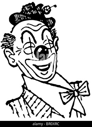 A black and white version of an illustration of a clown Stock Photo