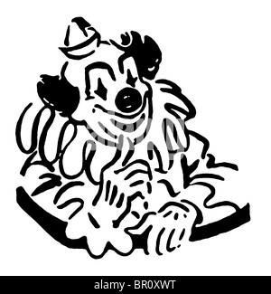 A black and white version of an cartoon like illustration of a clown Stock Photo