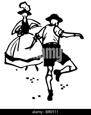 A black and white version of an illustration of a man and a woman dancing Stock Photo