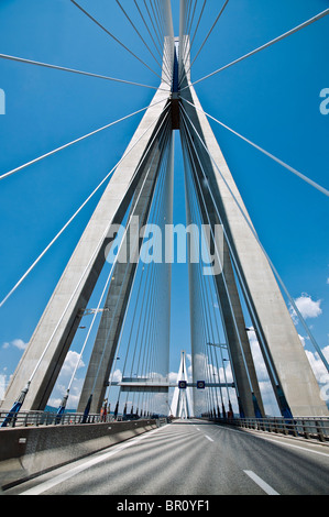 The Rio - Antirrio bridge, near Patras, linking the Peloponnese with mainland Greece across the Gulf of Korinth. Stock Photo