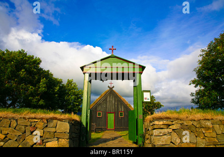 arch entrance to historic Vidimyrarkirkja, church museum built in 1834, Varmahlid, Skagafjordur, Iceland, Europe, POV, historical images parish kirkja Stock Photo